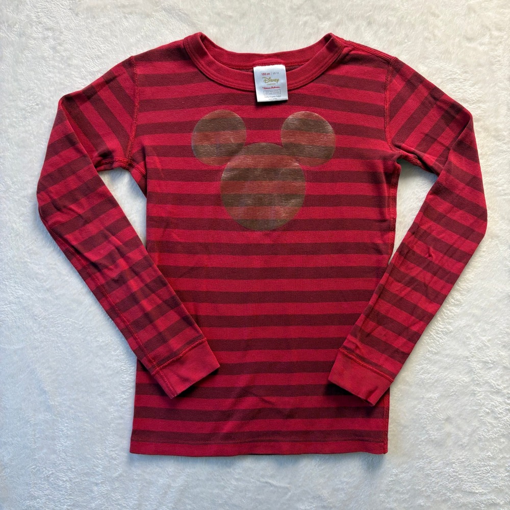 Disney Hanna Andersson Pajama Top Kids Sz 12 150 Long Sleeve Red Mickey Mouse‎